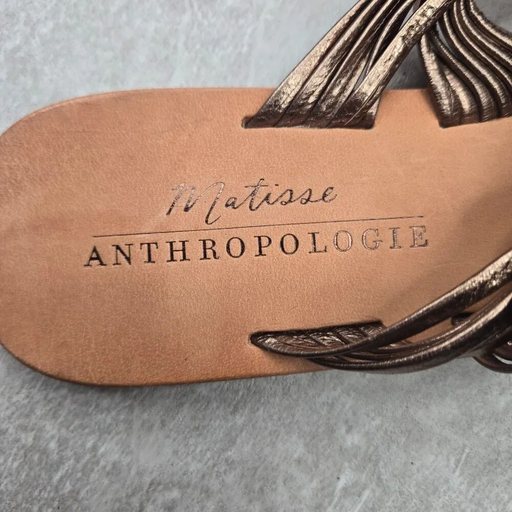 Anthropologie Matisse Slides Metallic Bronze Strappy Boho Chic Flat Greek Sandal - Picture 9 of 10